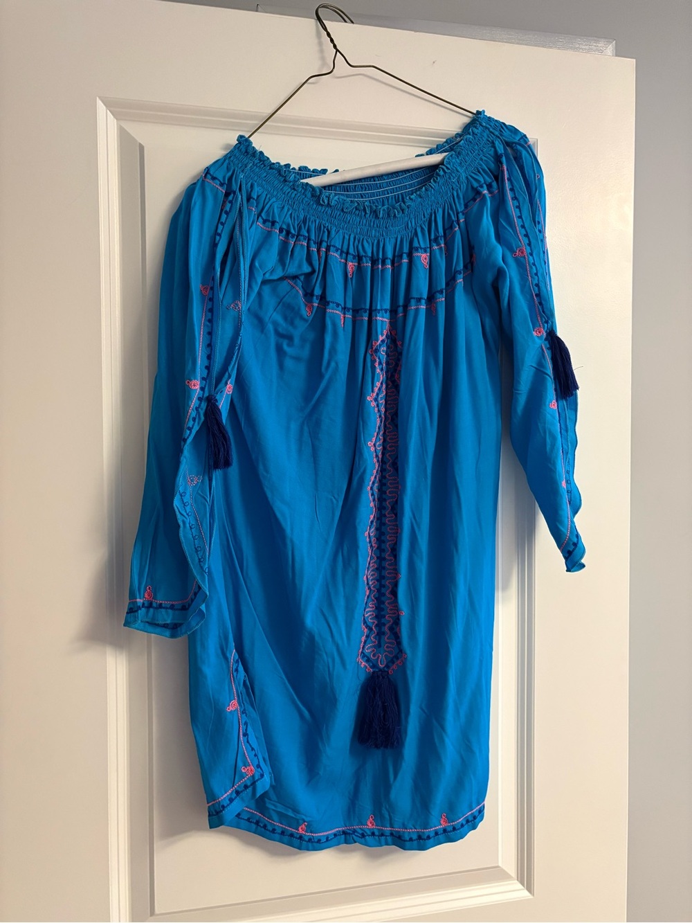 Bright Turquoise Embroidered Off-Shoulder cover up